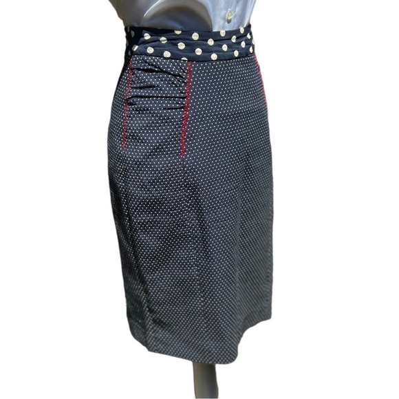 Yoana Baraschi Retro Navy Polka Dot Pin-up Style Pencil Skirt Size 6 - Picture 4 of 9